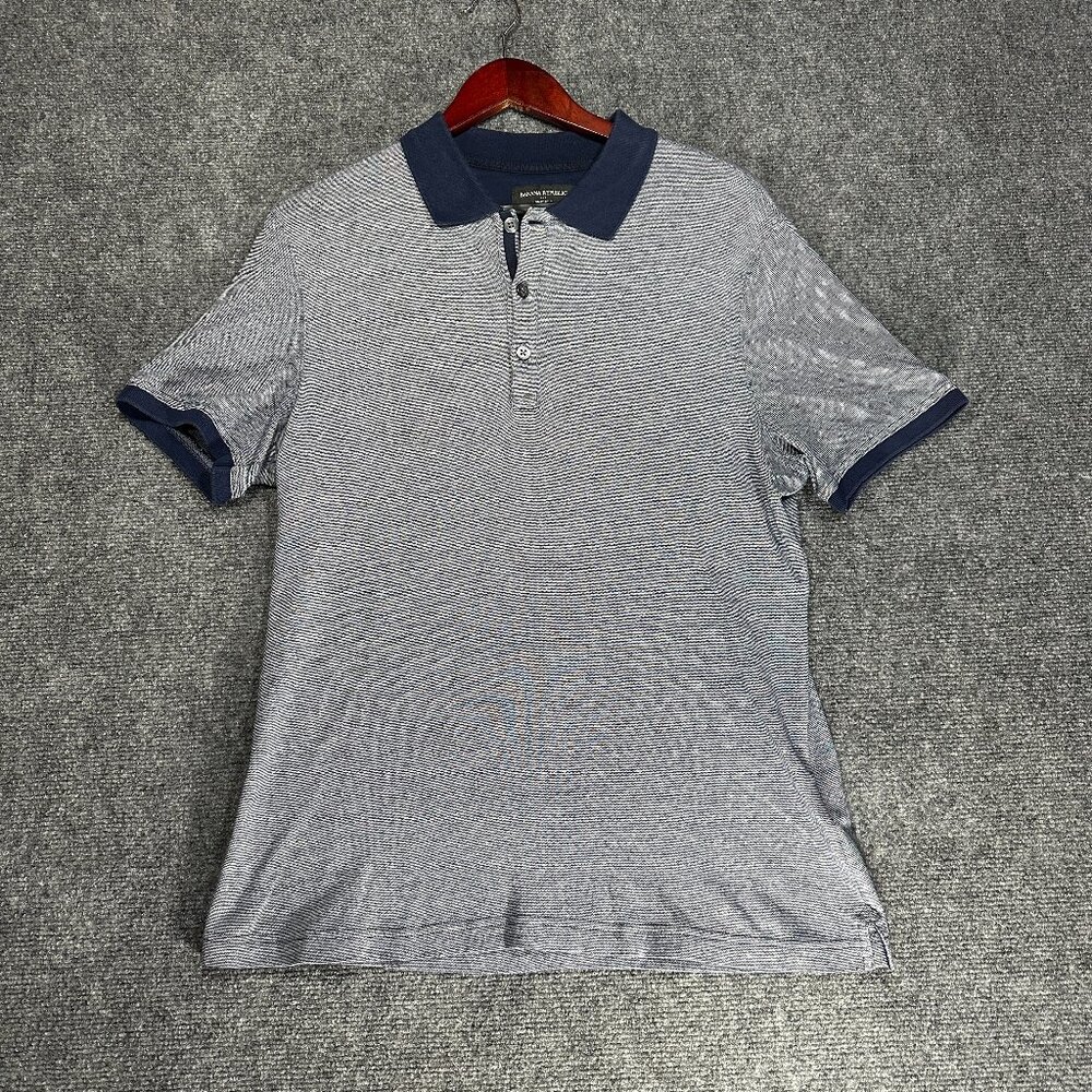 Banana Republic Dress Polo Shirt Mens Medium Short Sleeve Blue Cotton Split Hem